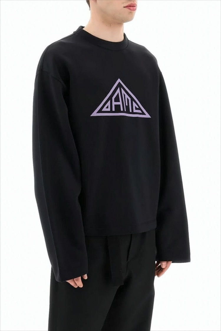 Oamc Boxy Cropped Long-Sleeve T-Shirt With Triangular Logo