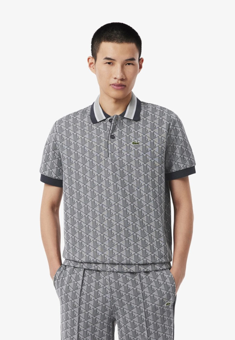 Lacoste Gray Monogram Jacquard Polo Shirt