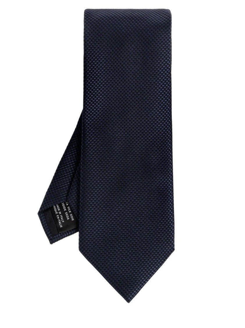 Tom Ford Textured Navy Silk Tie With Classic Pointed Tip