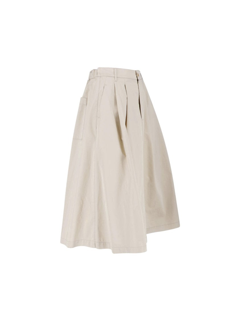 Aspesi Beige Pleated Midi Cotton Skirt Skirt