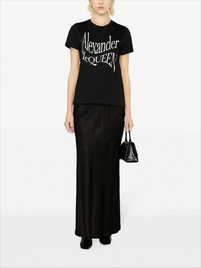 Alexander Mcqueen Black Cotton T-Shirt With Distorted Logo Design