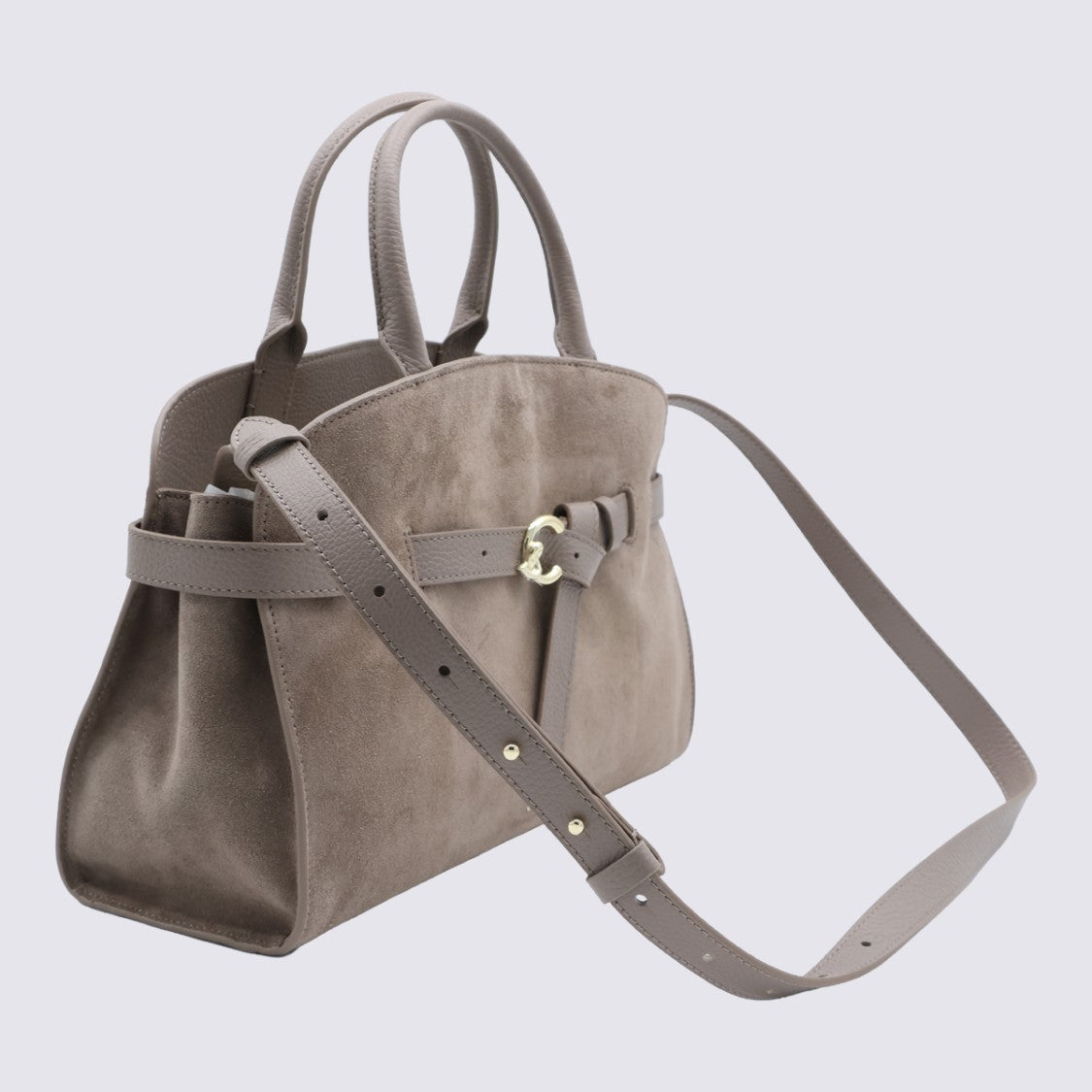 Coccinelle Structured Taupe Suede Handbag With Belt Detail