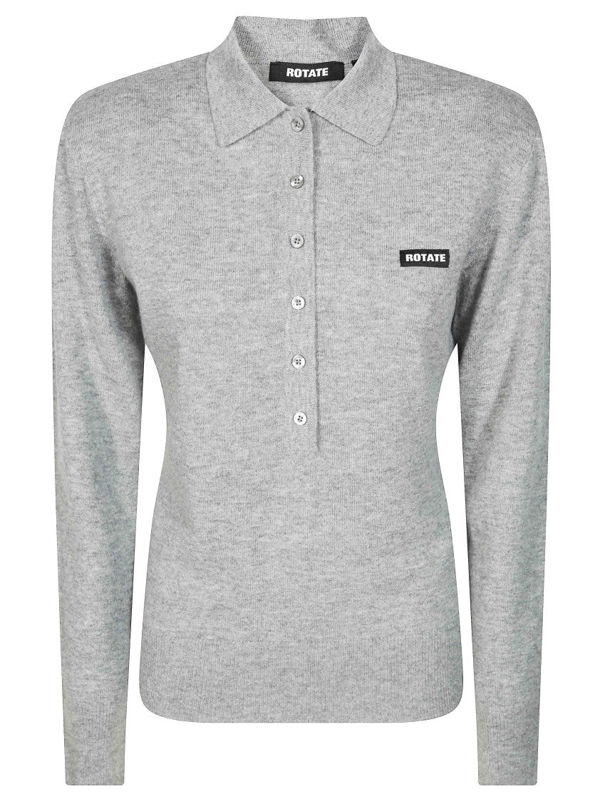 Rotate Wool Longsleeve Polo Merino Wool-Blend Top