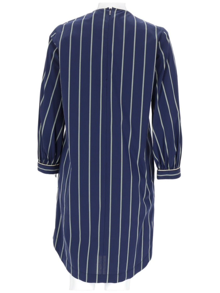 Fay Blue Striped Midi Dress With Ruffled Bib Detail