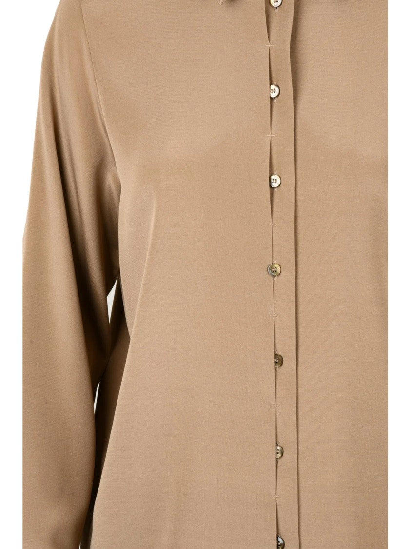 Max Mara Fluid Silk Blend Top With Classic Collar And Button Closure