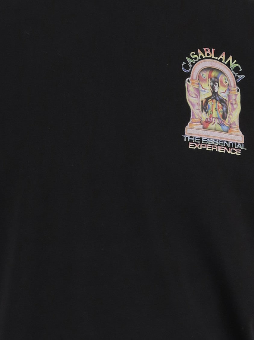Casablanca Black Cotton T-Shirt With Colorful Logo Detail