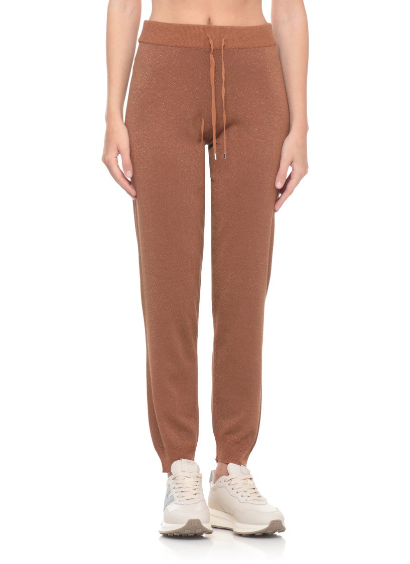 Kangra Brown Cotton Lurex Straight-Leg Pants