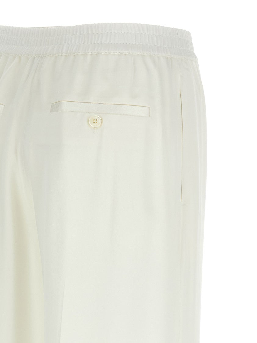 Totême Wide-Leg Cropped Satin Trousers With Pleated Detail