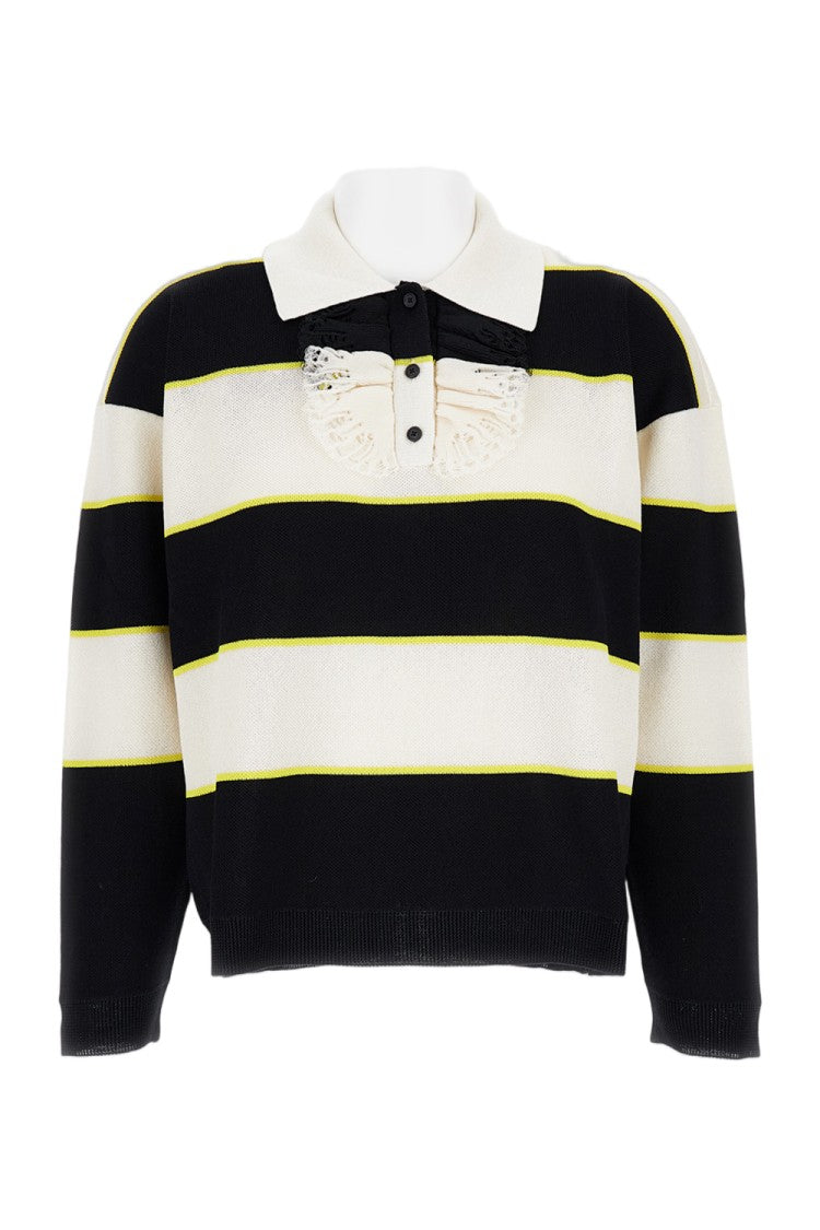 Alexander Mcqueen Silk Polo With Ruffled Placket And Bold Striped Design