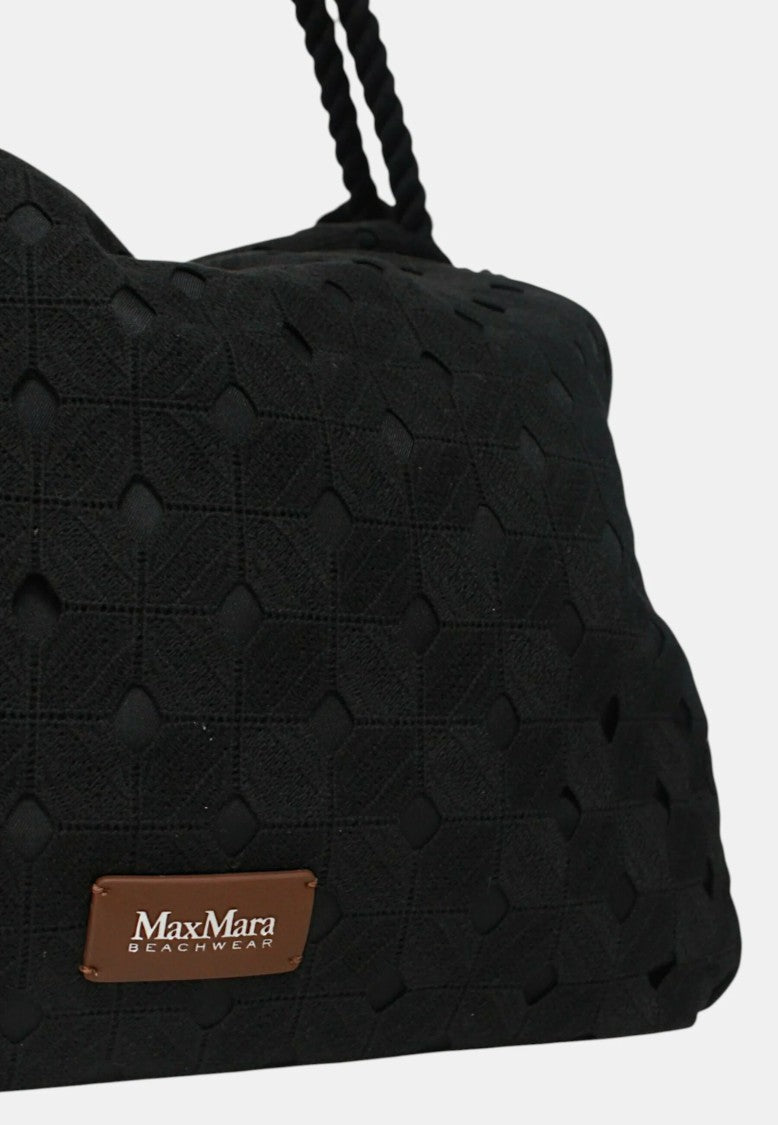 Max Mara Spacious Black Handbag With Textured Geometric Cut-Out Pattern
