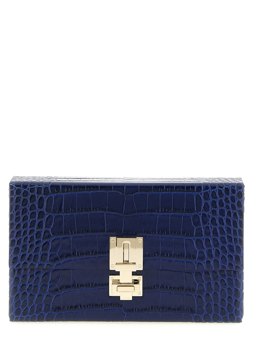 Tom Ford Python Print Leather Clutch With Snap Closure And Removable Mirror