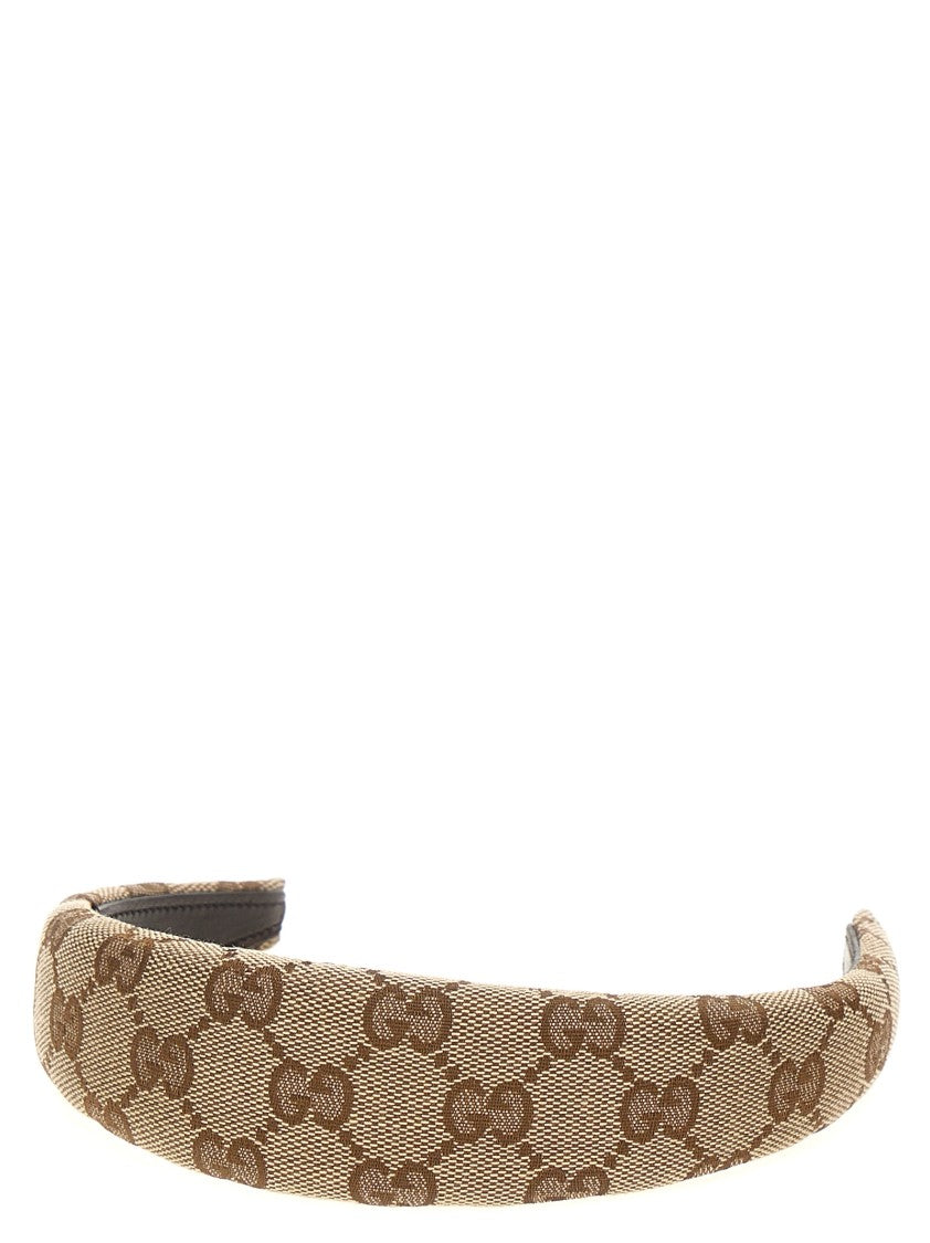 Gucci Padded Beige Gg Pattern Headband With Leather Lining