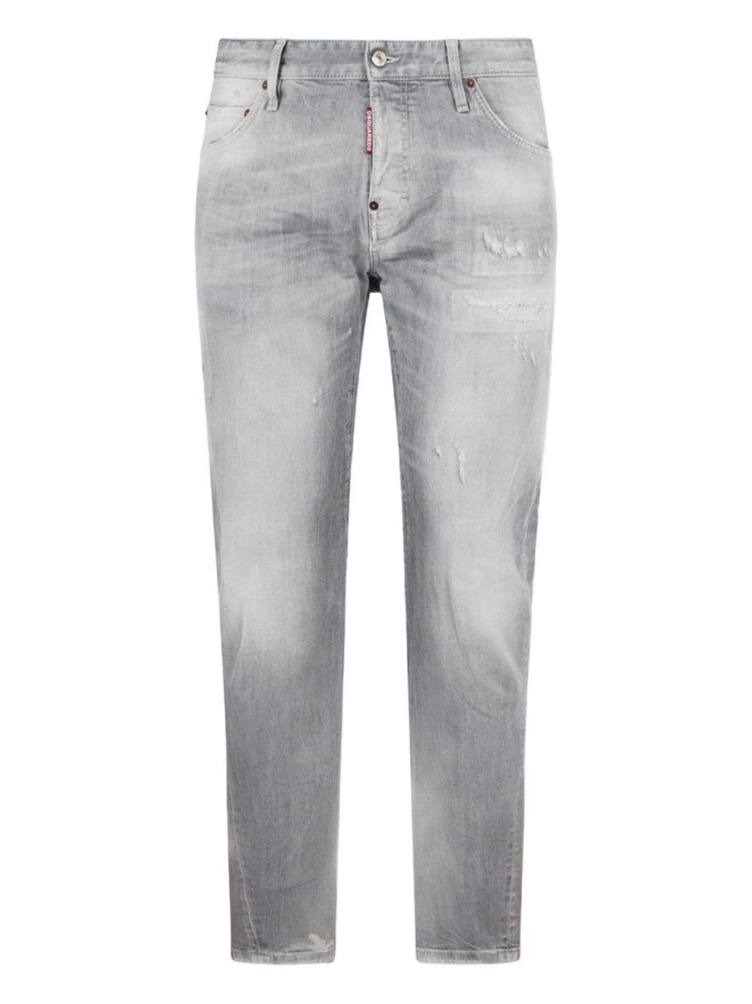 Dsquared2 Slim Fit Light Grey Distressed Jeans With Tapered Leg