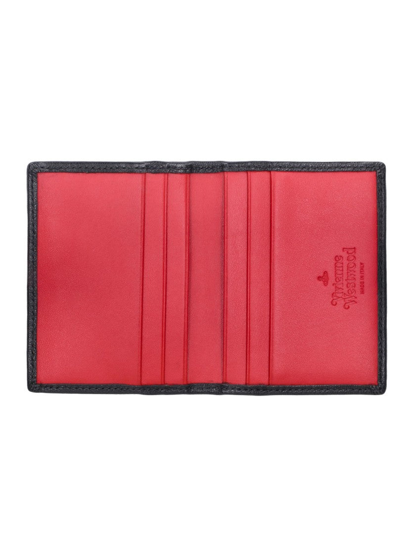 Vivienne Westwood Black Orb Red Logo Card Slot Leather Wallet