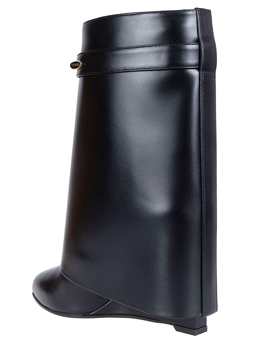 Givenchy Pointed Toe Black Calf Leather Ankle Boots With Covered Wedge Heel