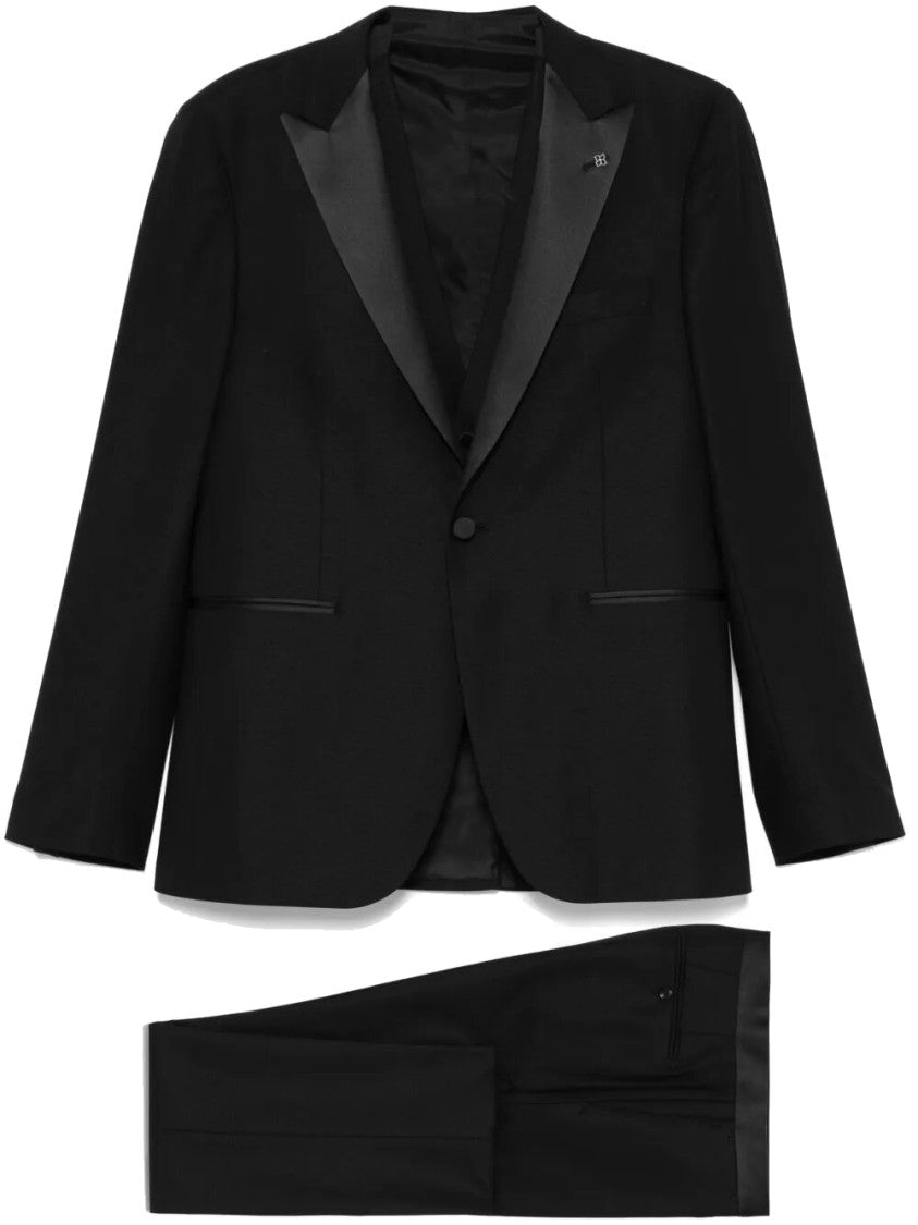 Tagliatore Tailored Black Suit With Satin Lapel
