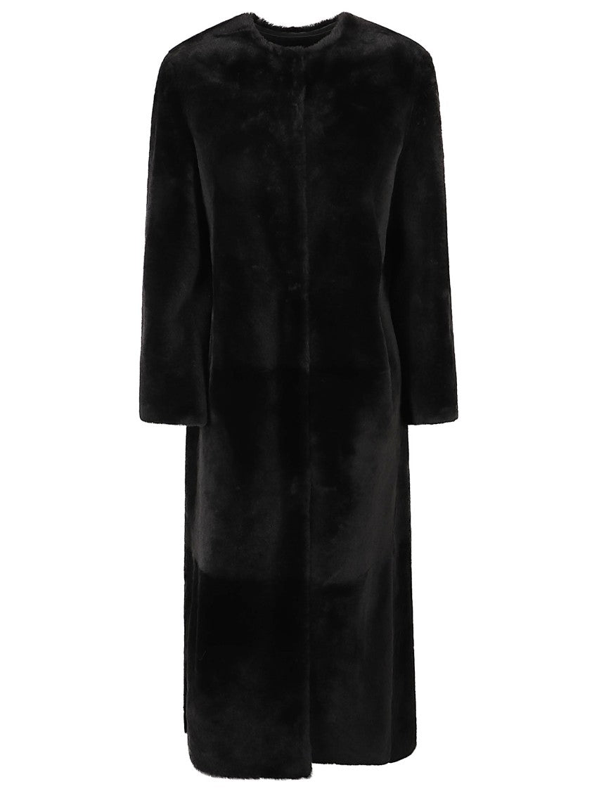 Yves Salomon Leather Coat With Plush Shearling Interior