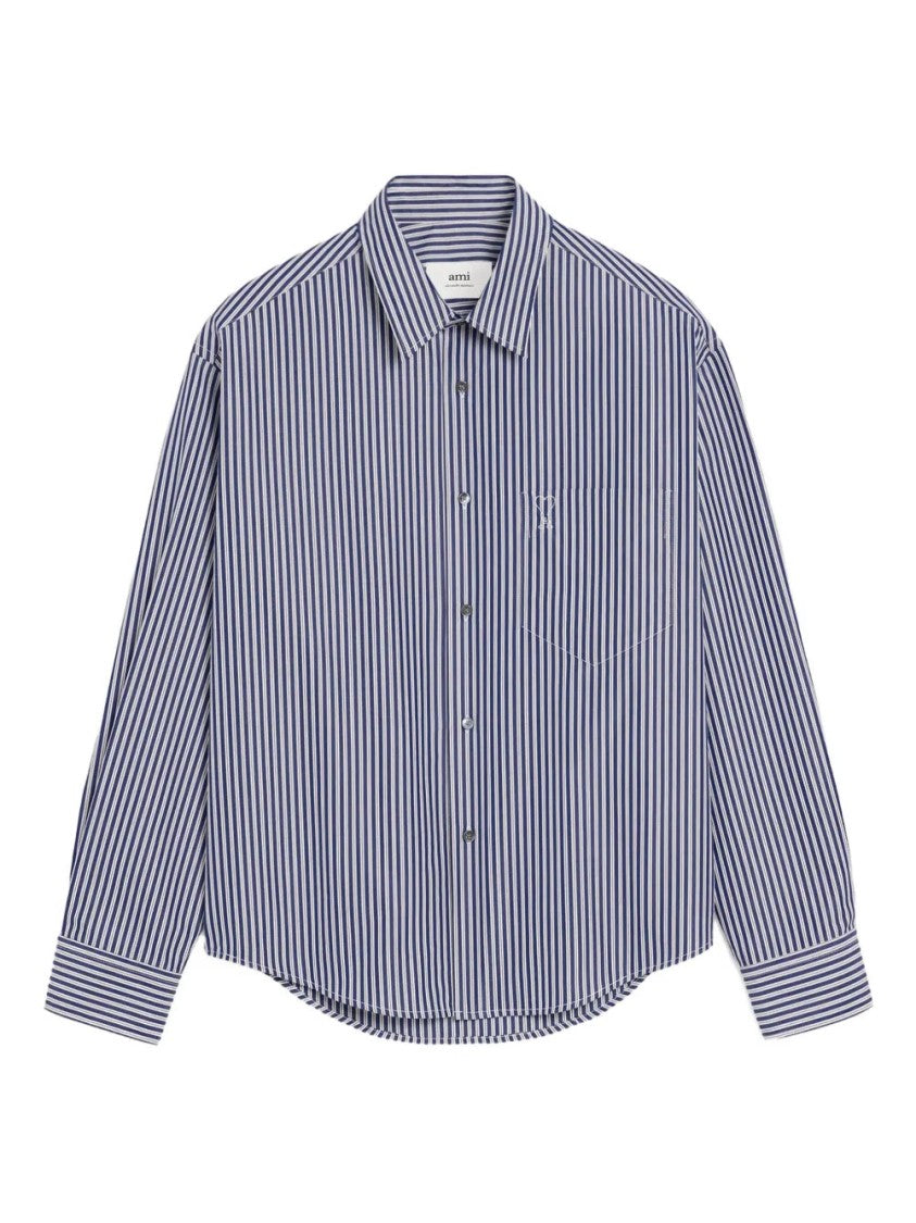 Ami Ami De Coeur Striped Shirt With Classic Collar And Embroidered Logo