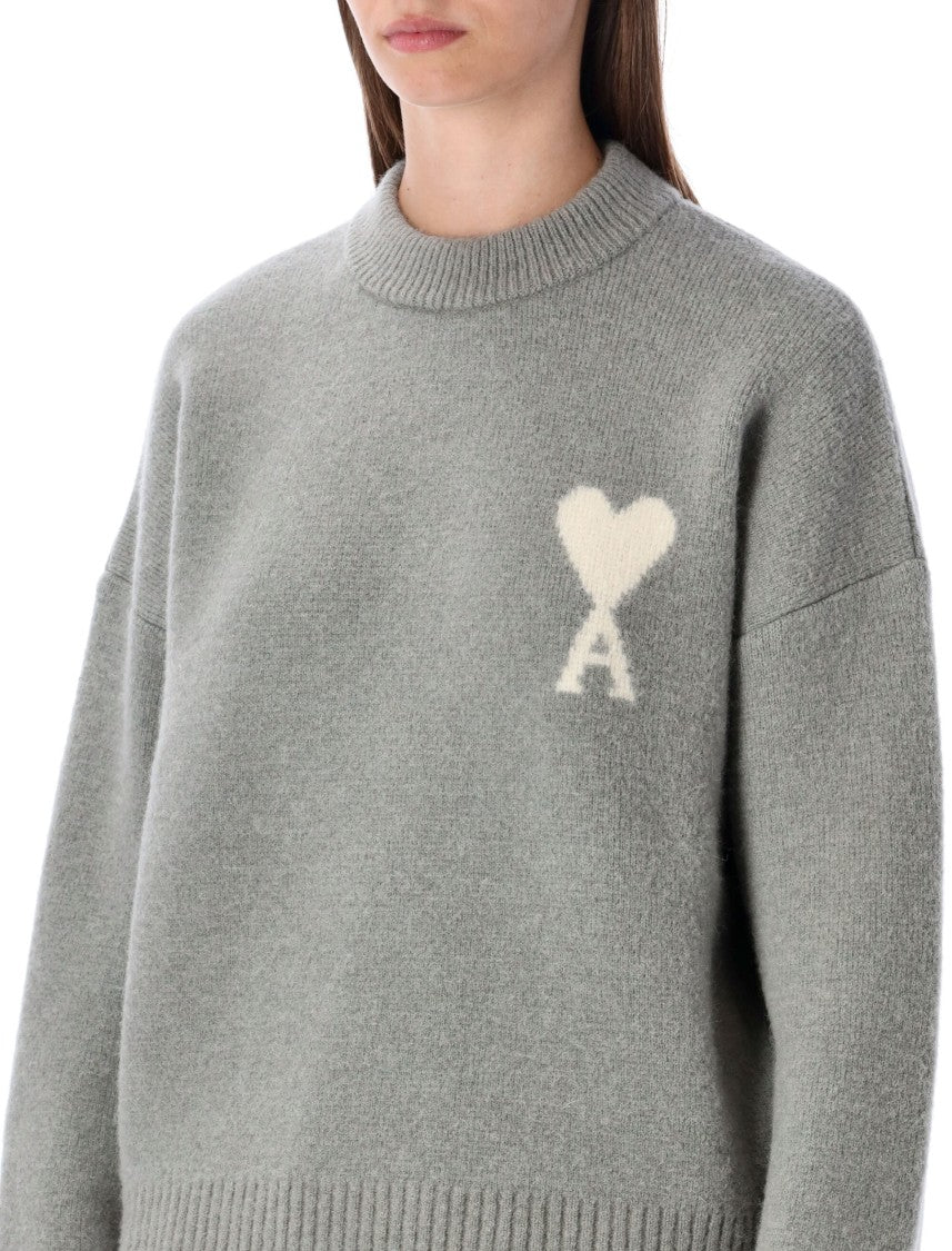 Ami Crew Neck White Heart Sweater