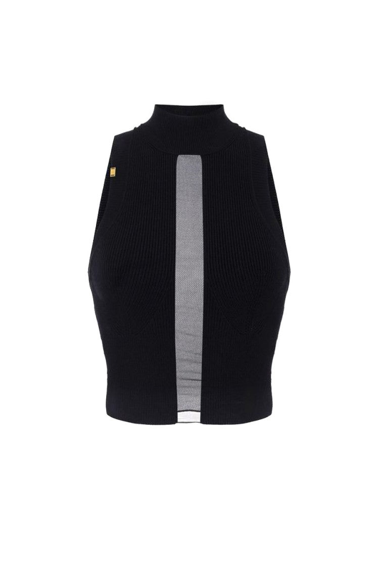 Elisabetta Franchi High Neck Black Ribbed Top