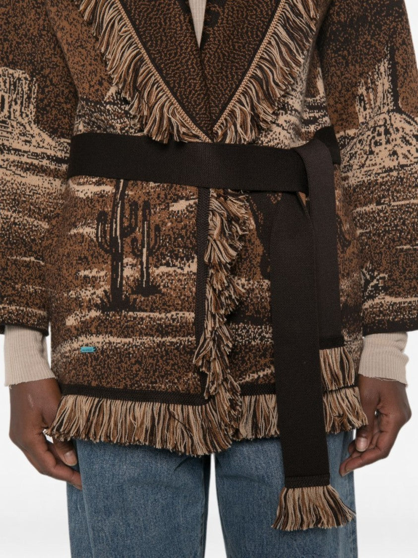 Alanui Multicolor Desert Landscape Shawl Collar Sweater