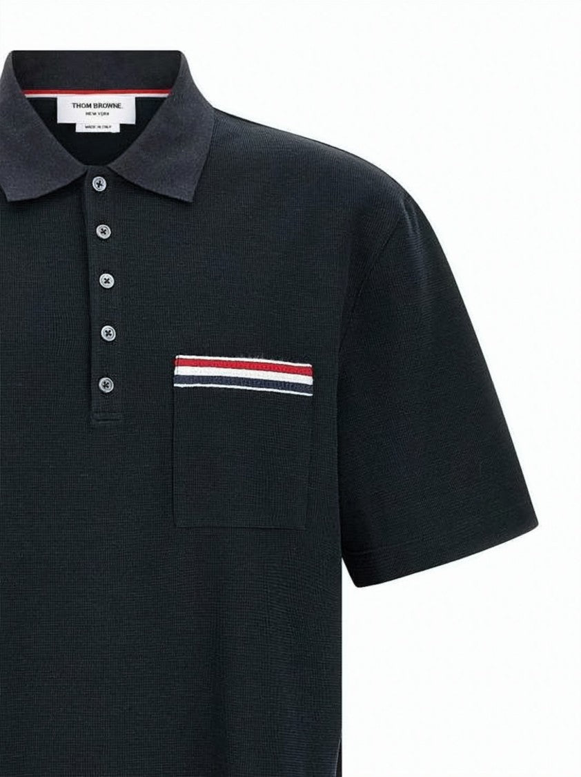 Thom Browne Textured Knit Polo Shirt With Classic Collar