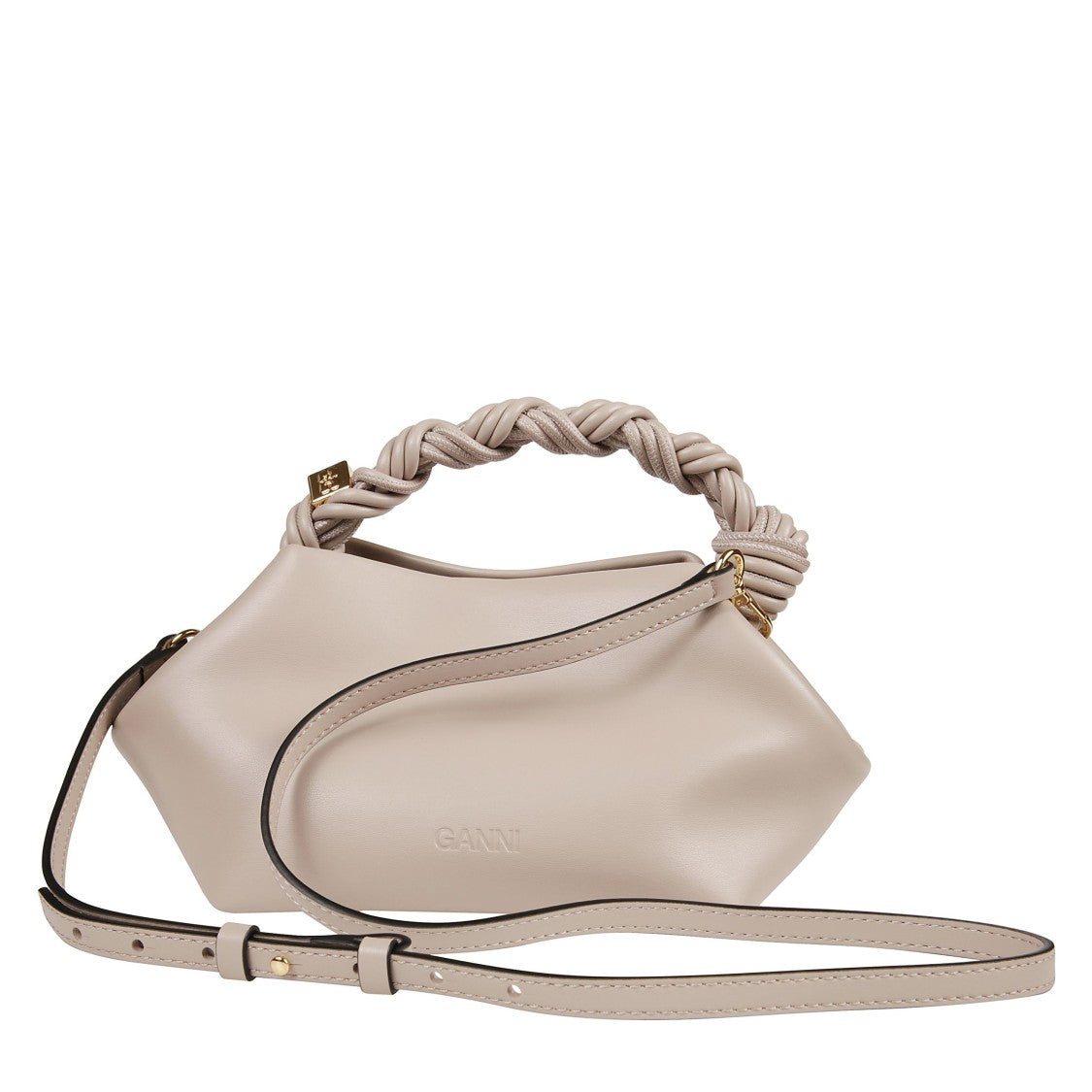 Ganni Structured Beige Handbag With Geometric Design