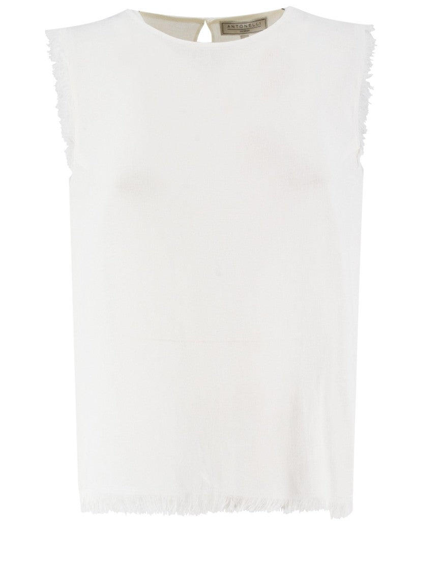 Antonelli Fringed Sleeveless Linen Top