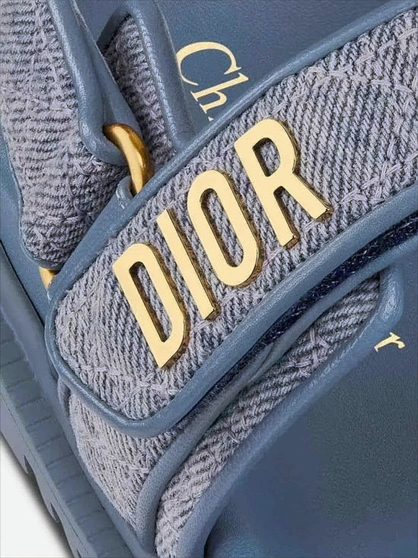 Christian Dior Textured Blue Sandals With Adjustable Straps And Gold-Tone Detailing