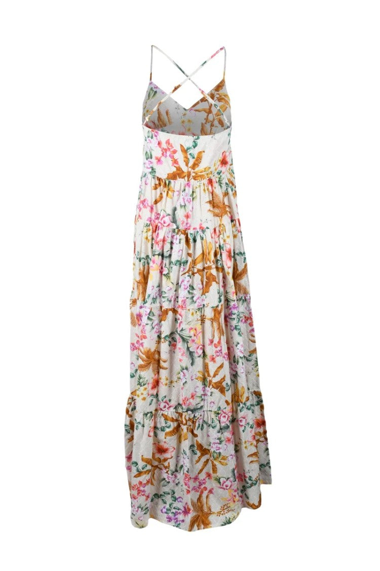 Black Coral Long Dress Cotton Beige