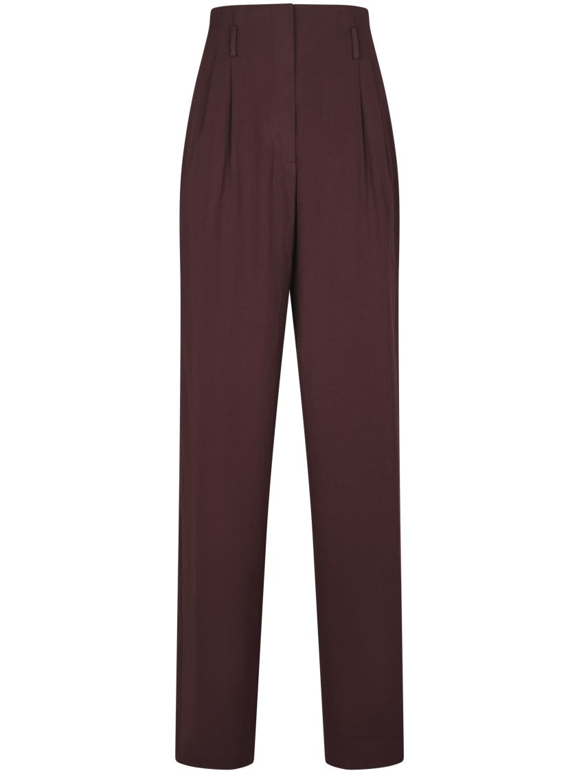 Forte Forte High-Waist Bordeaux Trousers In Fluid Slubbed Canvas