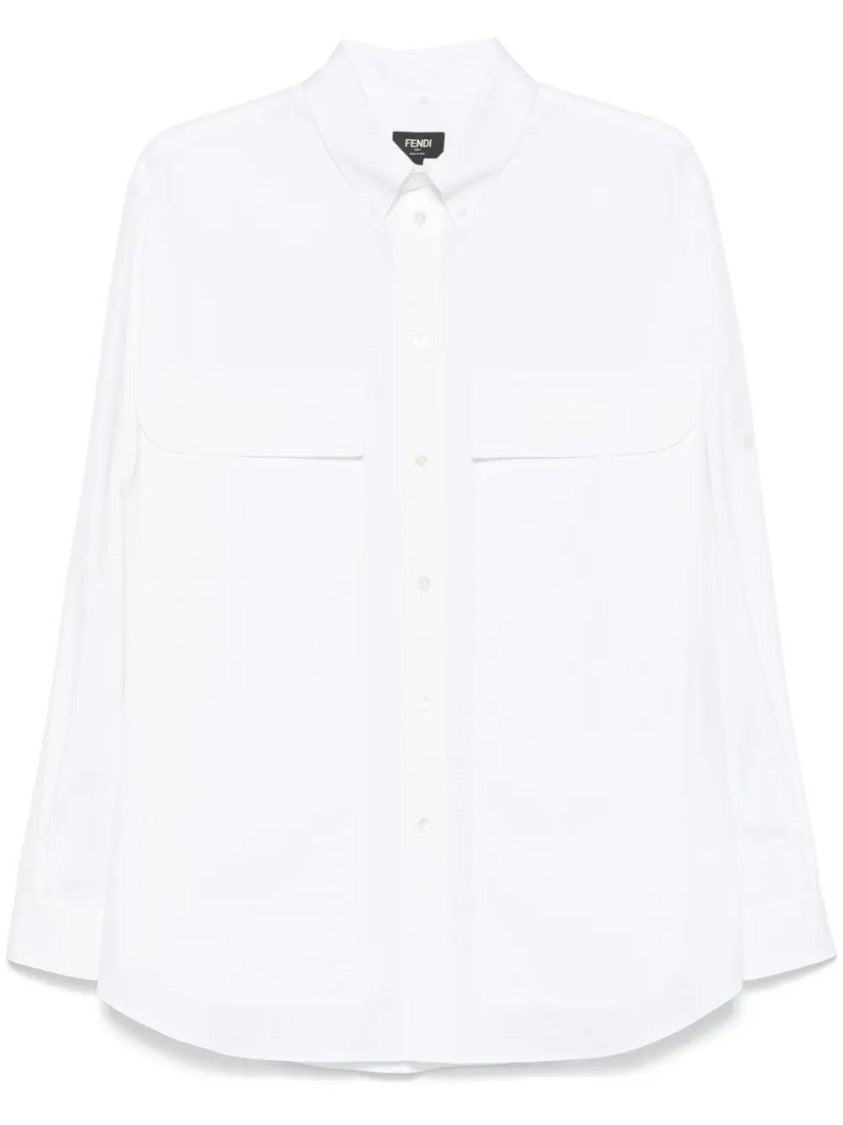 Fendi Long-Sleeve White Shirt With Button-Down Collar