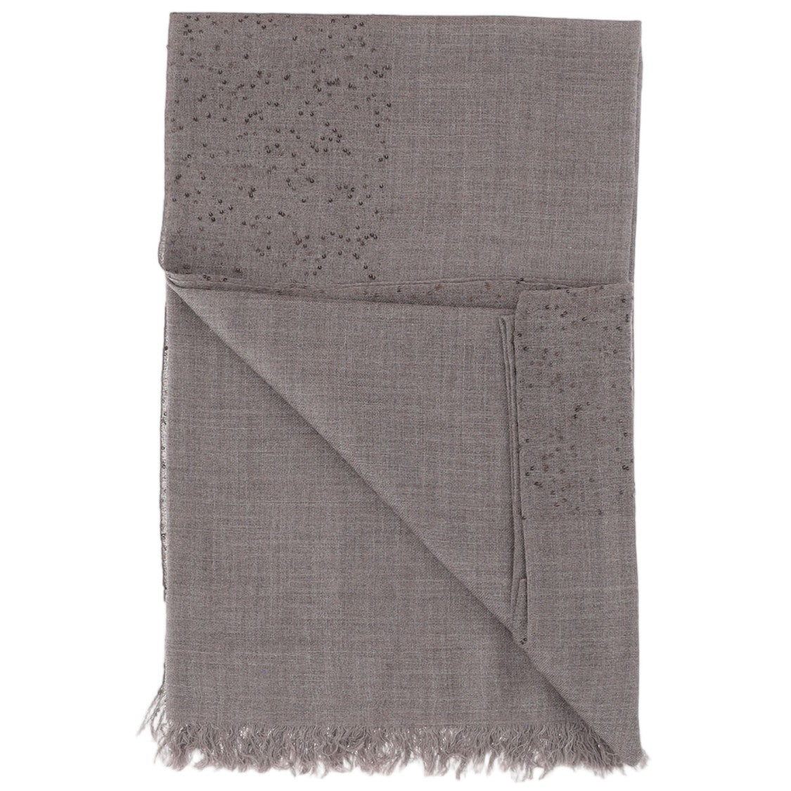Faliero Sarti Taupe Wool Blend Scarf With Sequins And Fringed Edges