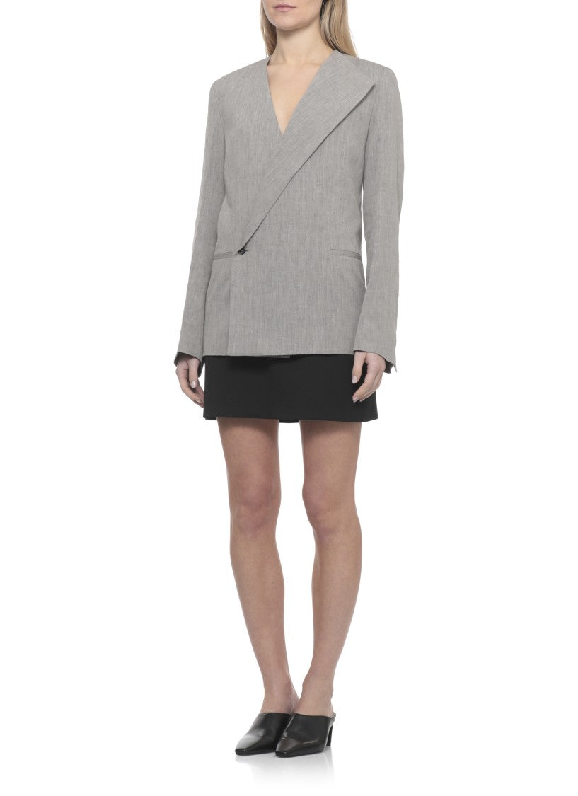 Loulou De Saison Grey Suna Linen-Blend Double-Breasted Blazer