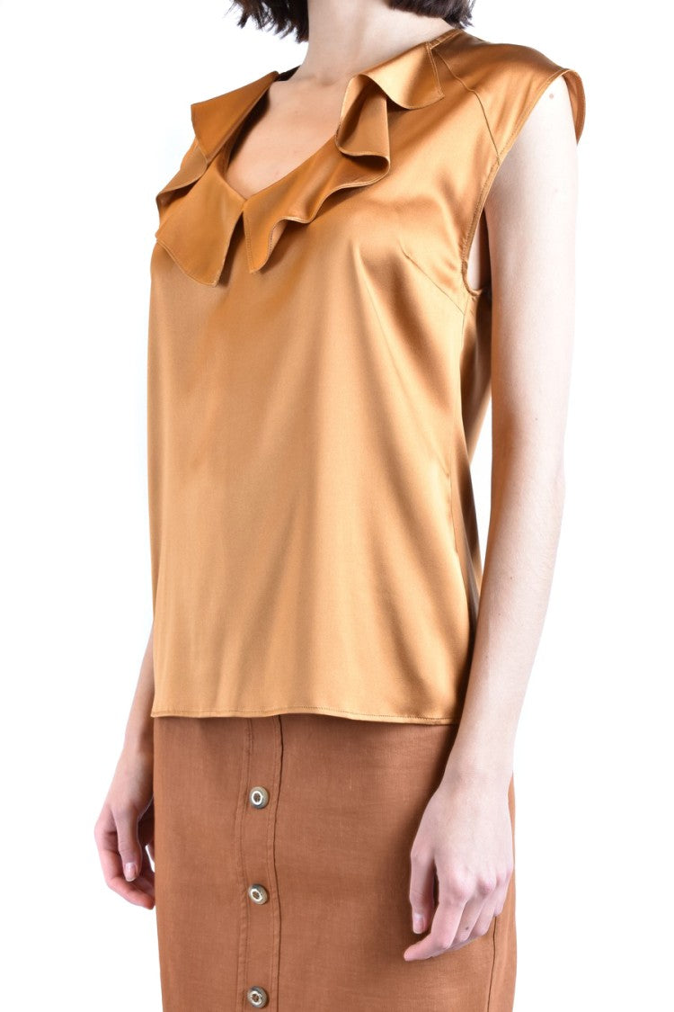 Pinko Multicolored Silk Top With Ruffled V-Neckline