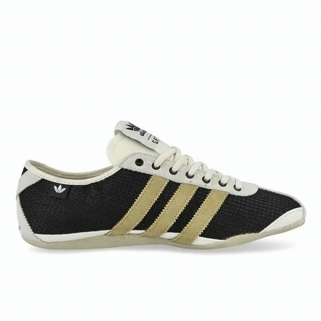 Song For The Mute Textured Black Sneakers With Beige Stripes And Rubber Sole