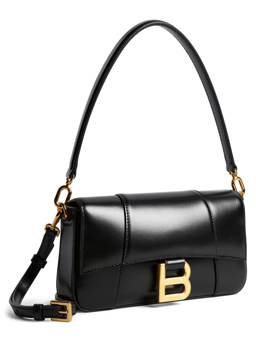 Balenciaga Structured Black Lamb Leather Hourglass Shoulder Bag