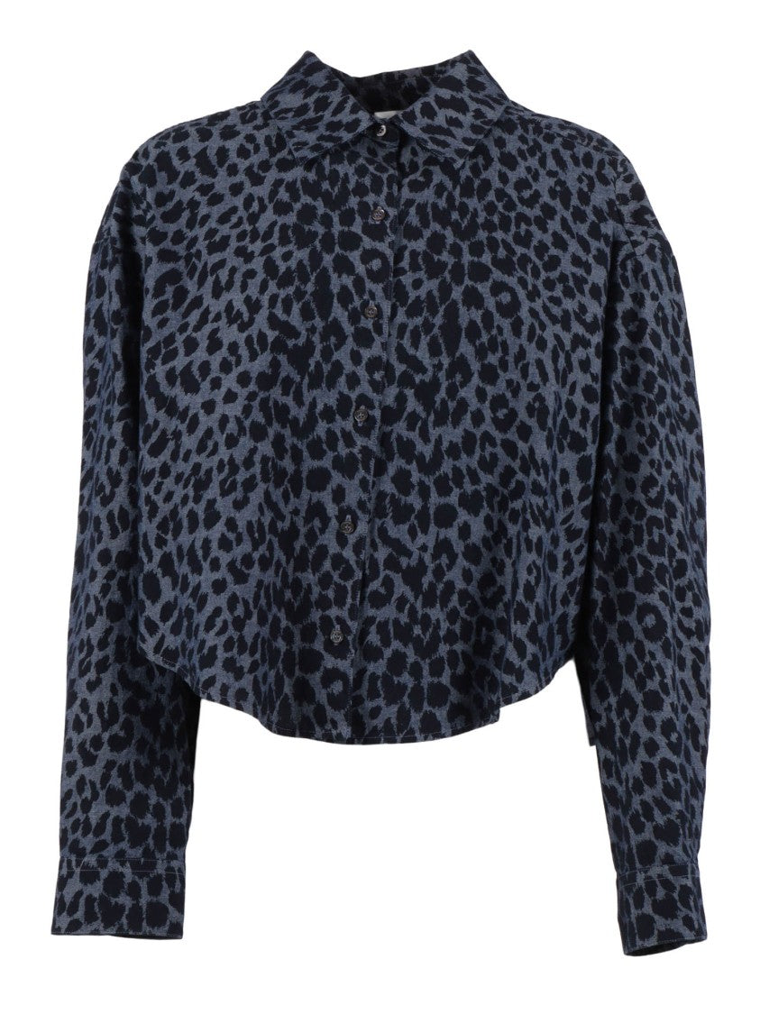 Aspesi Deep Blue Cropped Animal Casual Shirt