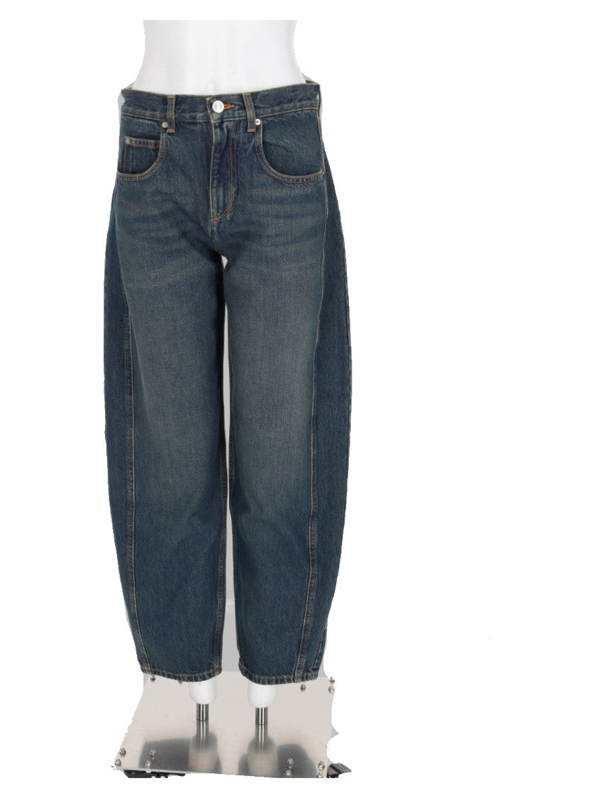 Isabel Marant Blue Cropped Wide-Leg Two-Tone Denim Jeans