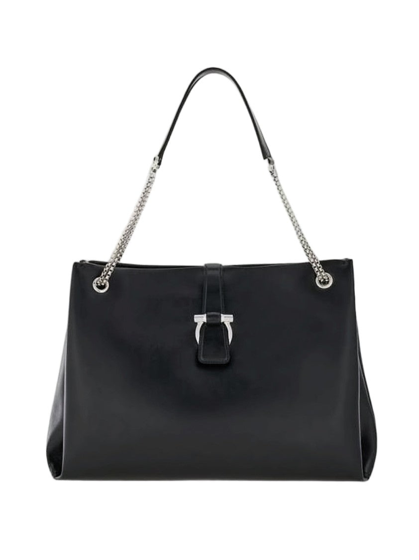 Salvatore Ferragamo Smooth Cow Leather Shoulder Bag With Silver-Tone Chain Strap