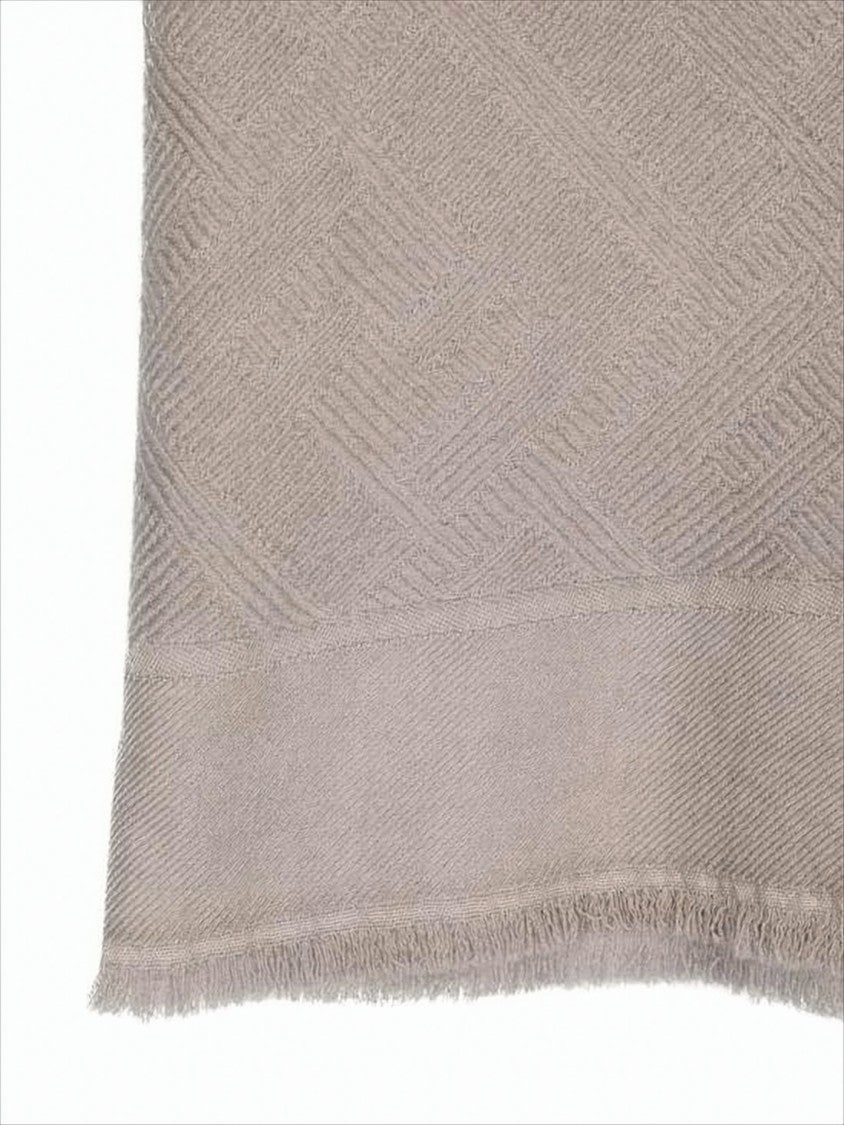 Fendi Geometric Pattern Wool Scarf With Fringed Edges