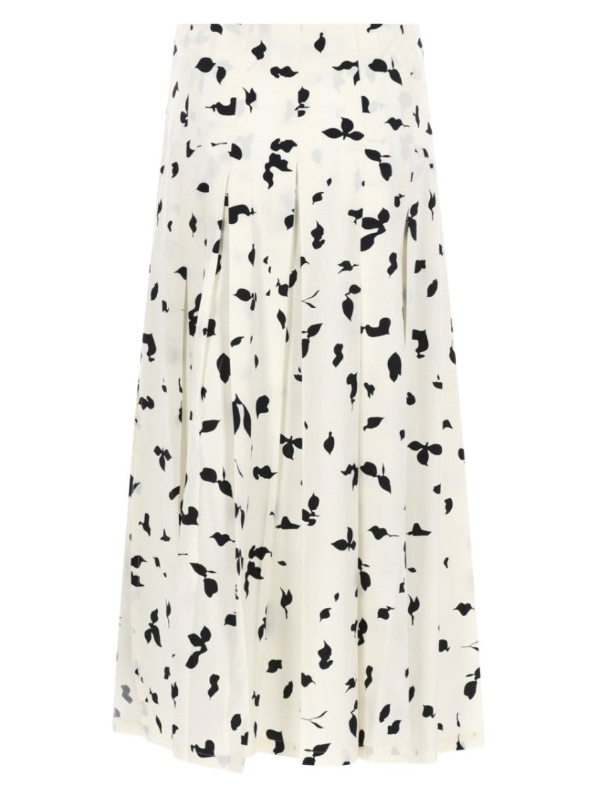 Alysi White Floral Print Box Pleat Skirt