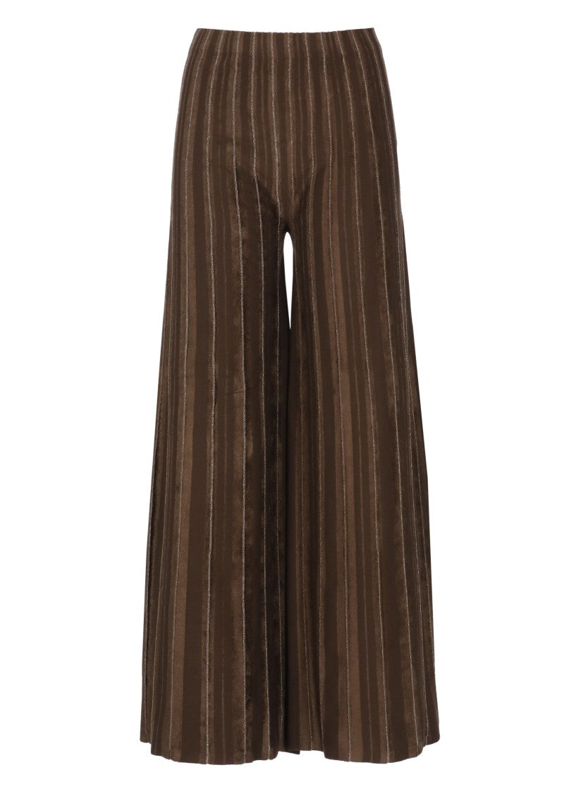 D. Exterior Brown Lurex Stripes Viscose Wide-Leg Pants