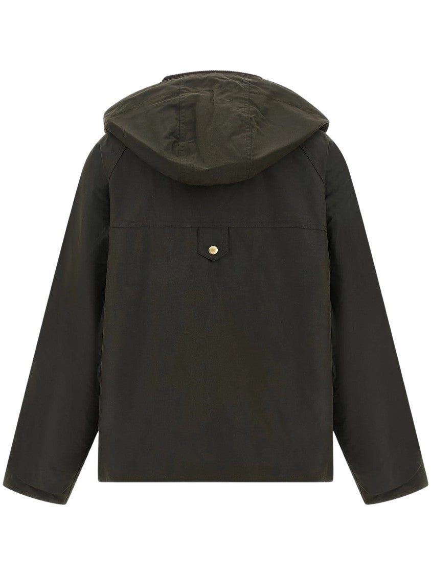 Barbour Carville Hooded Jacket In Dark Olive Green With Corduroy Accents
