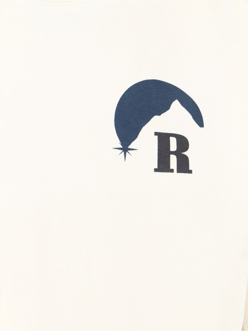 Rhude Moonlight Graphic T-Shirt With Mountain Design And Ribbed Edges
