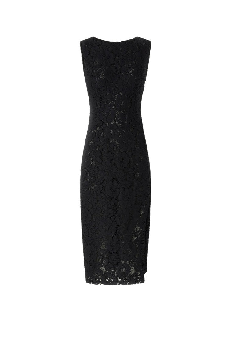 Pinko Black Drupa Floral Lace Plunging Rear Neckline Cotton-Blend Mini Dress