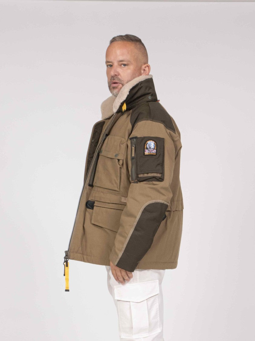 Pjs Parajumpers Sword Earth-Deep Moss Shearling-Lined Down Jacket