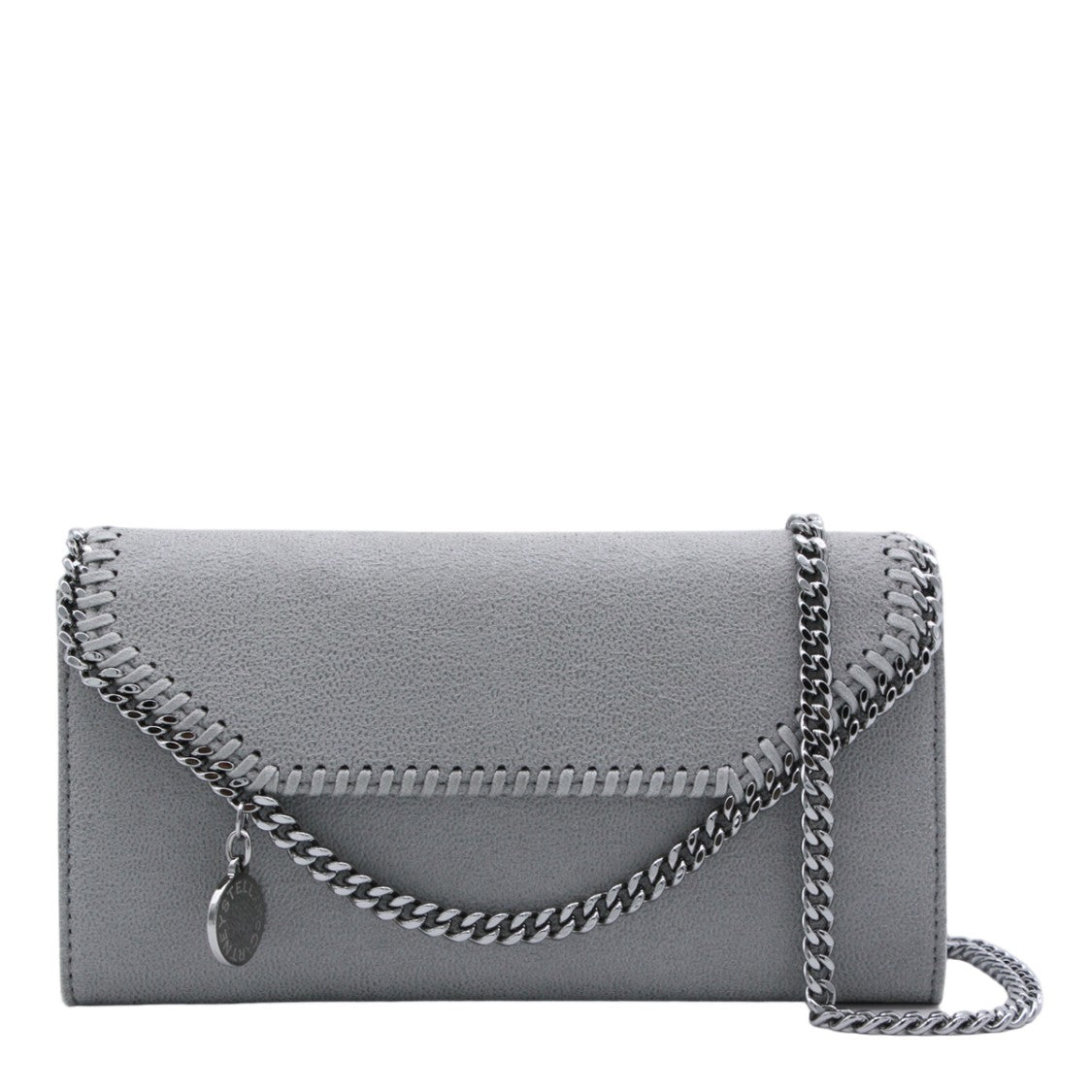 Stella Mccartney Grey Textured Clutch Bag With Whipstitch Detailing