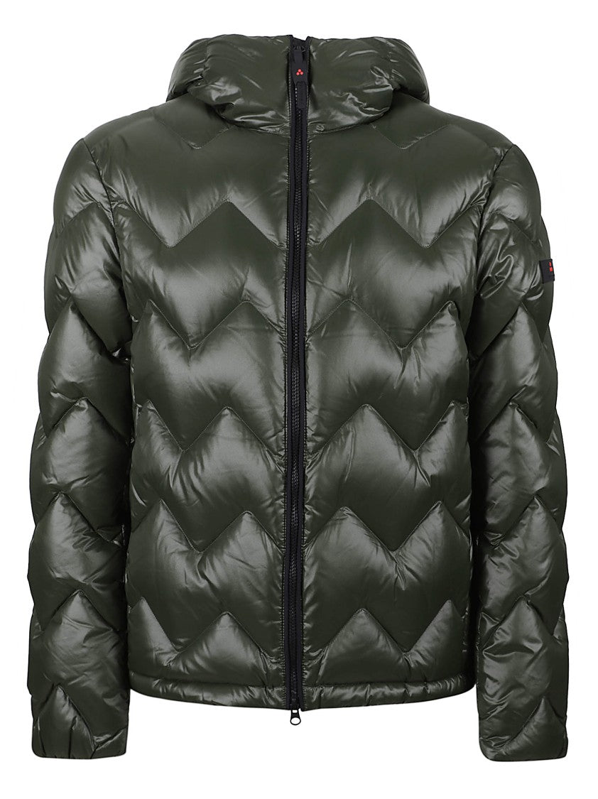 Peuterey Chevron-Quilted Hooded Down Jacket With Front Zipper