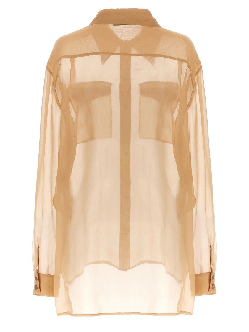Alberta Ferretti Transparent Silk Chiffon Shirt With Front Pockets And Button Closure